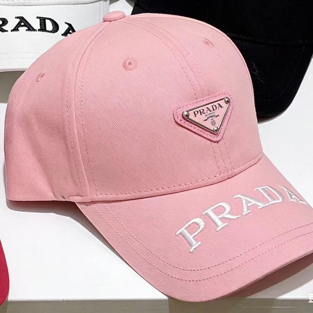 Prada Dual Logo Cotton Baseball Cap Pink - Picture 3 of 4